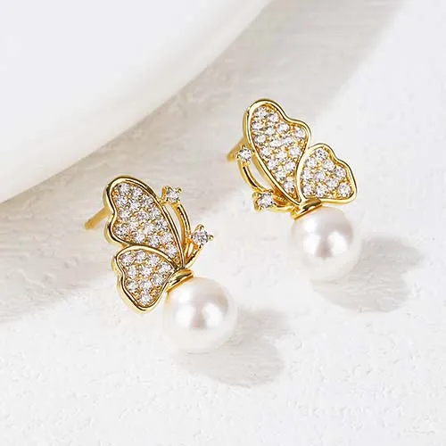 Butterfly Pearl Drop Earbuds