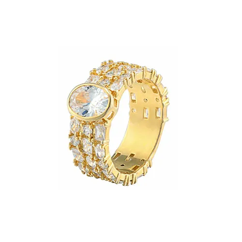 Triple Row Princess Diamond Gold Plated Ring