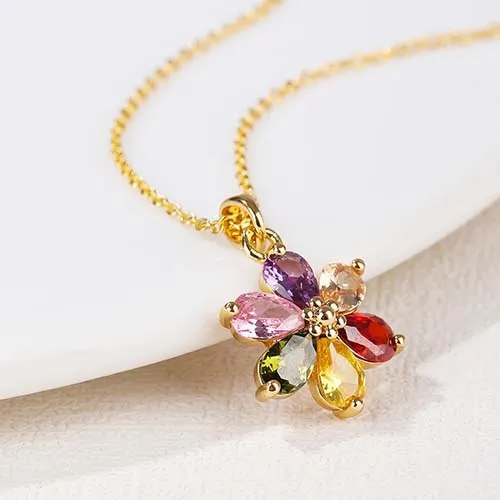 Zircon Pendant Brass Necklace